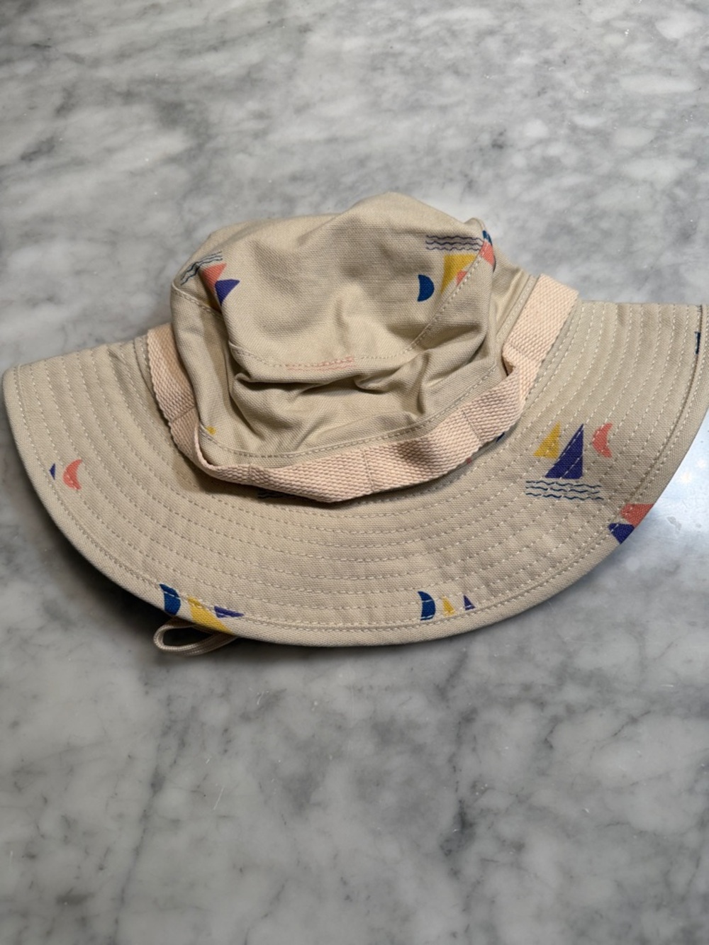 Men's Beige Sailboat-Print Bucket Hat
